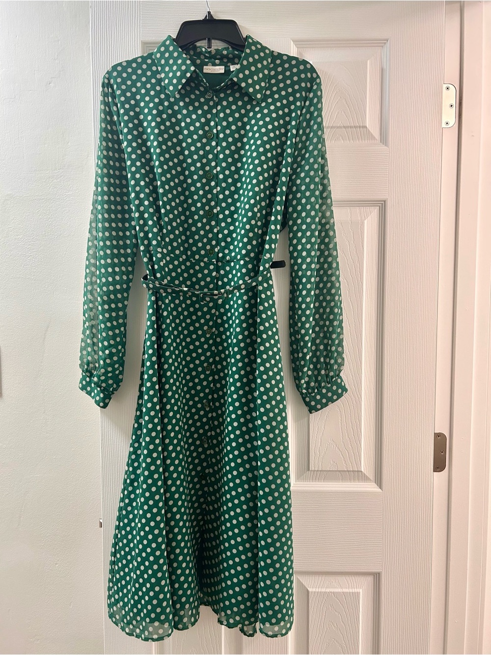 Eva Mendes New York & Co Green Polka Dot Midi Dress Size 14